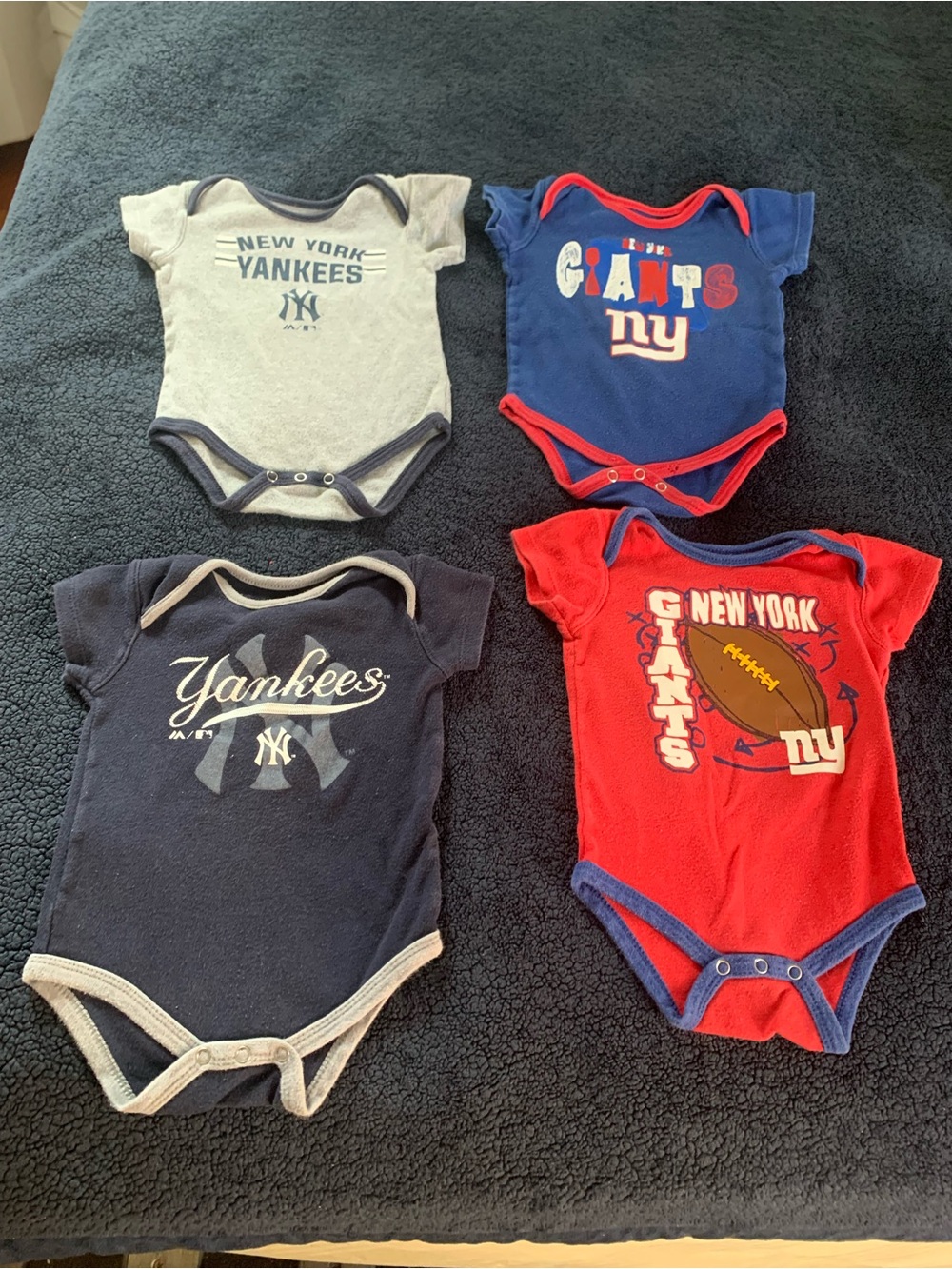 New York Yankees & Giants Baby One-Piece Bodysuit Set - Navy, Red, Gray, Blue